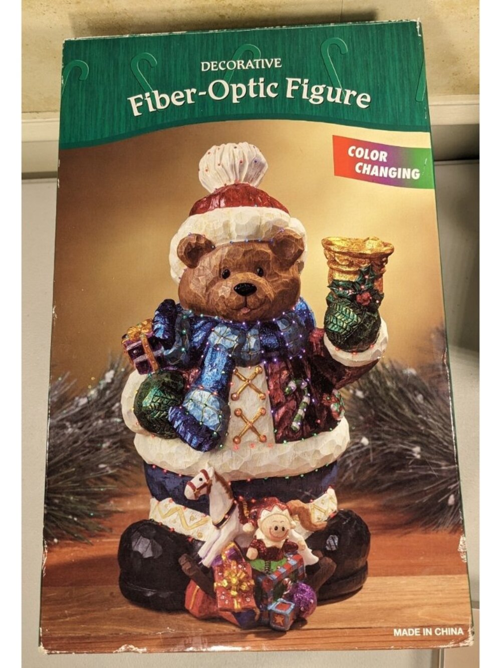 Christmas Fiber-Optic Color Changing Large Bear Figure with Bell - Working